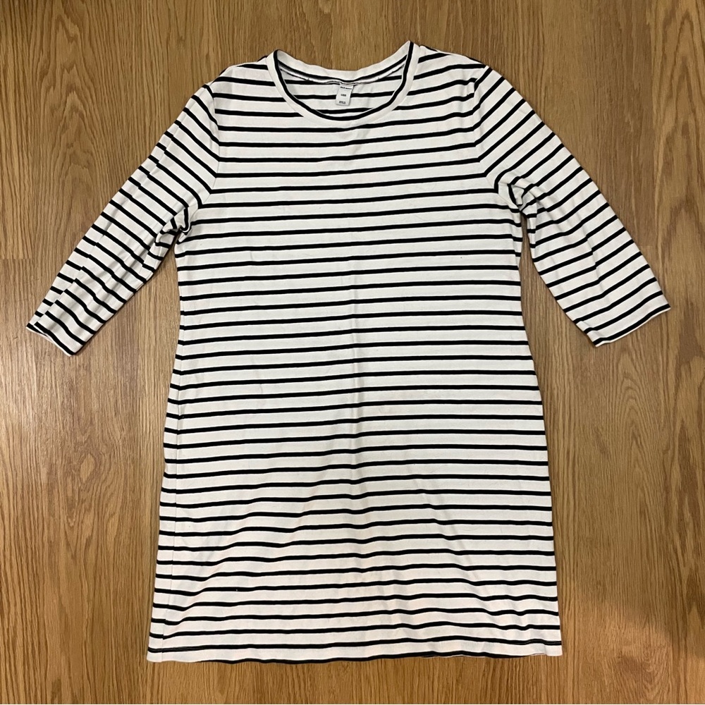 Old Navy Casual Crew Neck 3/4 Sleeves Striped Dress - L